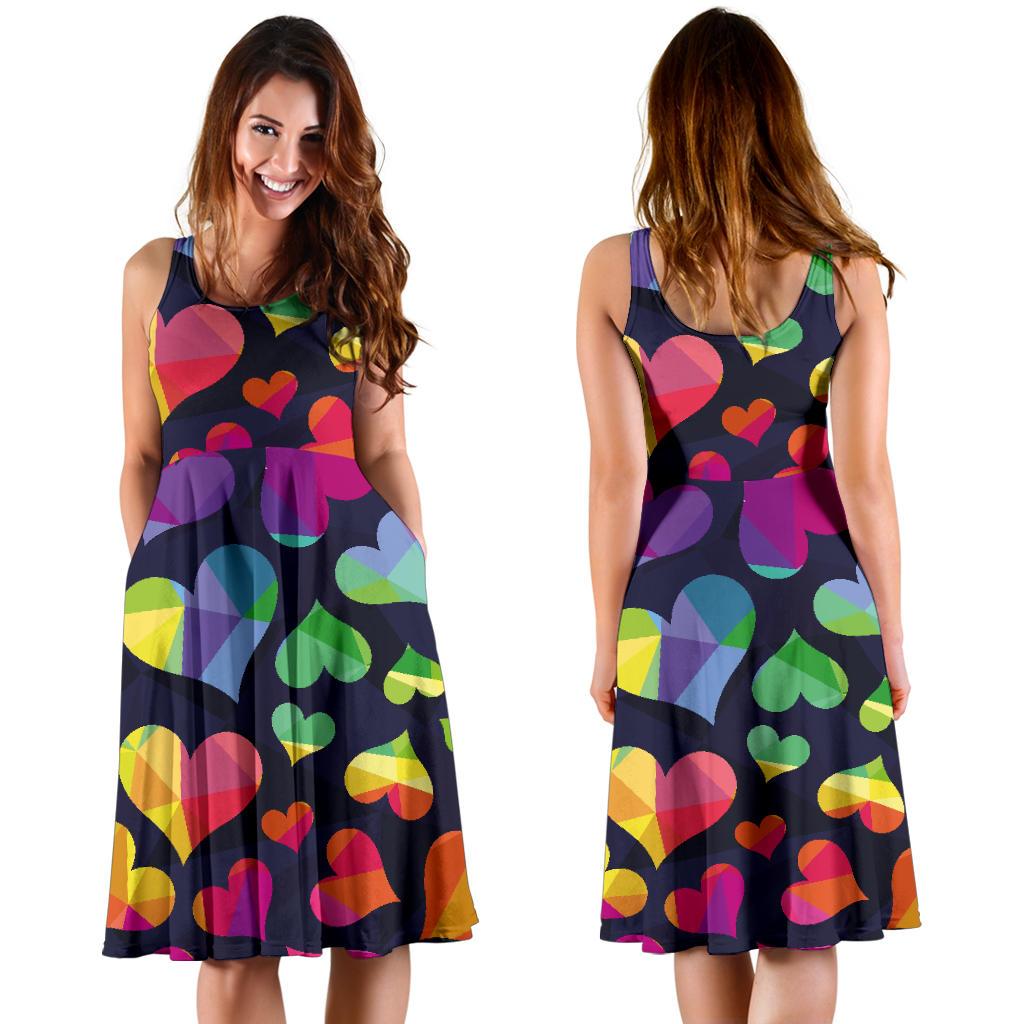 Lgbt Rainbow Heart Patterm Print Dress-grizzshop