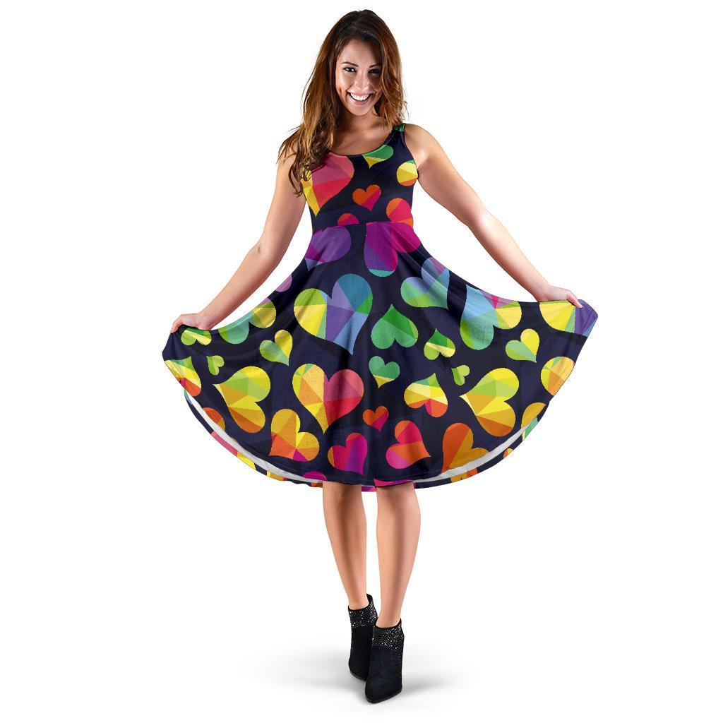 Lgbt Rainbow Heart Patterm Print Dress-grizzshop