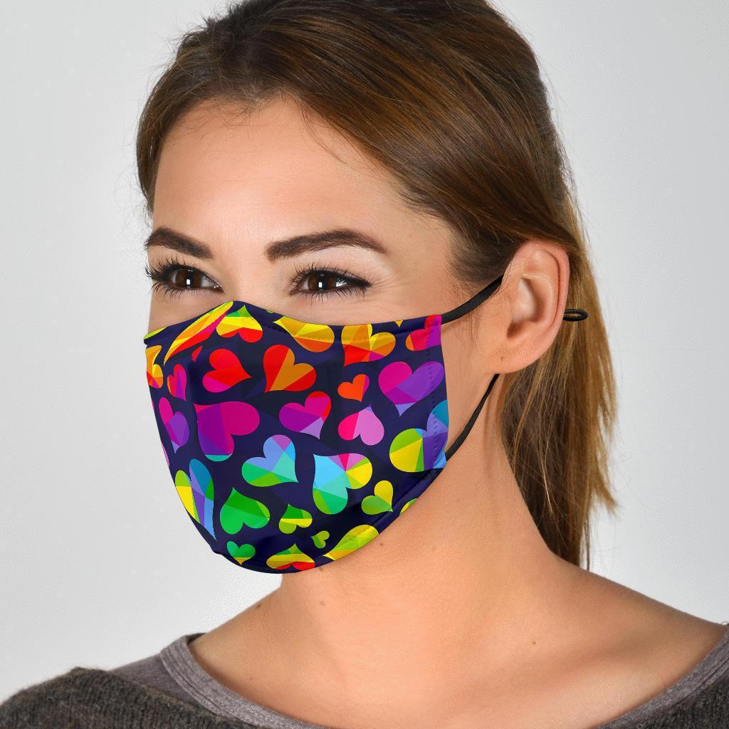 Lgbt Rainbow Heart Patterm Print Face Mask-grizzshop