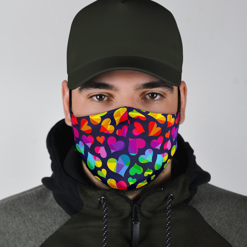 Lgbt Rainbow Heart Patterm Print Face Mask-grizzshop