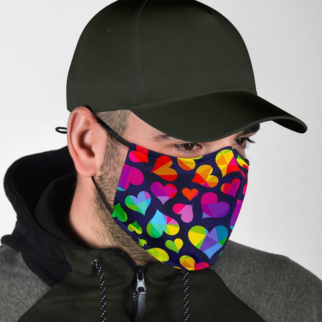 Lgbt Rainbow Heart Patterm Print Face Mask-grizzshop