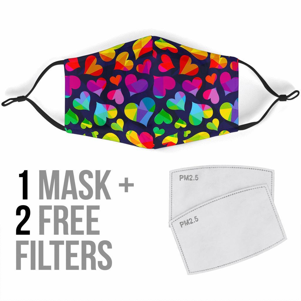 Lgbt Rainbow Heart Patterm Print Face Mask-grizzshop