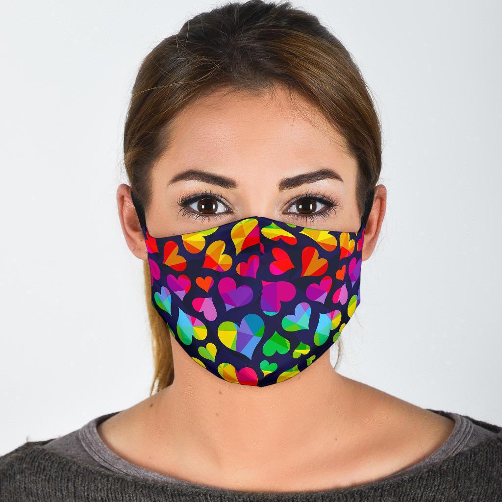 Lgbt Rainbow Heart Patterm Print Face Mask-grizzshop