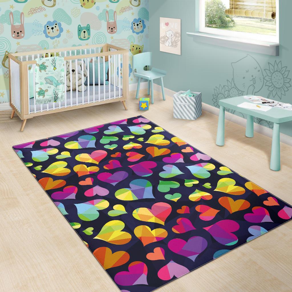 Lgbt Rainbow Heart Patterm Print Floor Mat-grizzshop