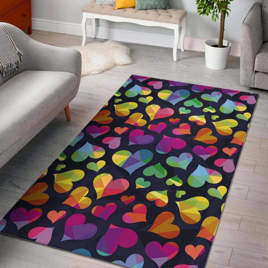 Lgbt Rainbow Heart Patterm Print Floor Mat-grizzshop