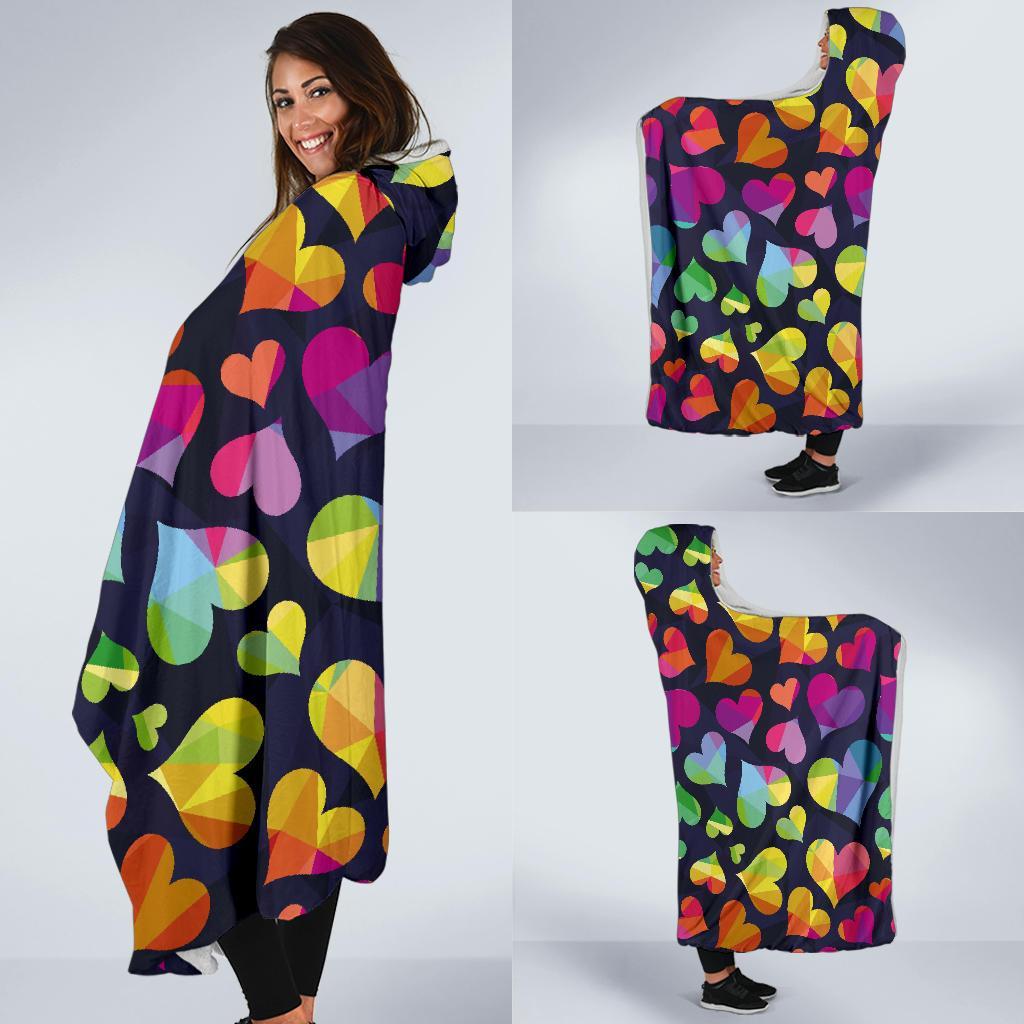 Lgbt Rainbow Heart Patterm Print Hooded Blanket-grizzshop