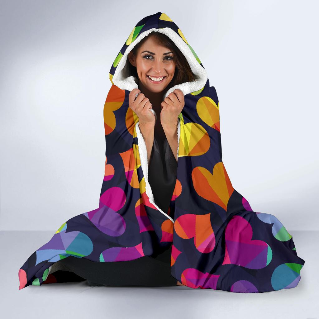 Lgbt Rainbow Heart Patterm Print Hooded Blanket-grizzshop