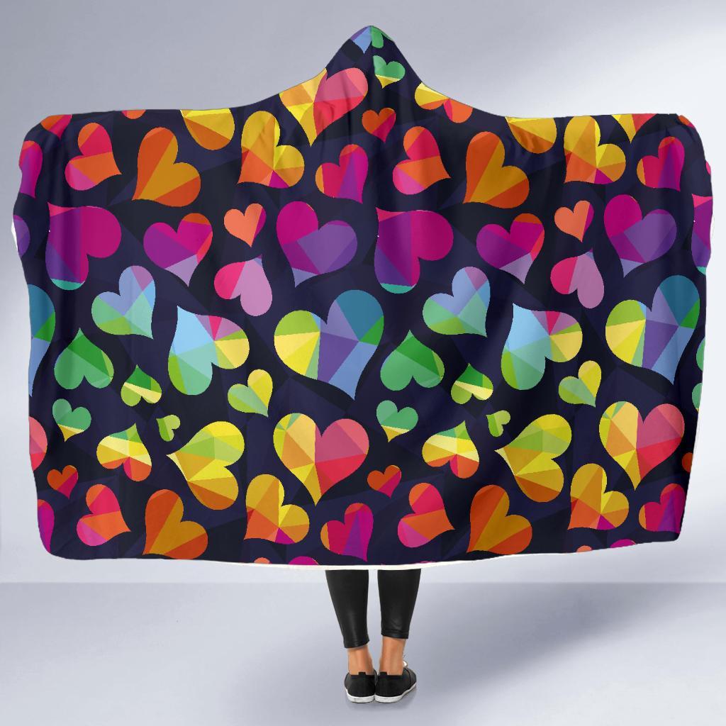 Lgbt Rainbow Heart Patterm Print Hooded Blanket-grizzshop