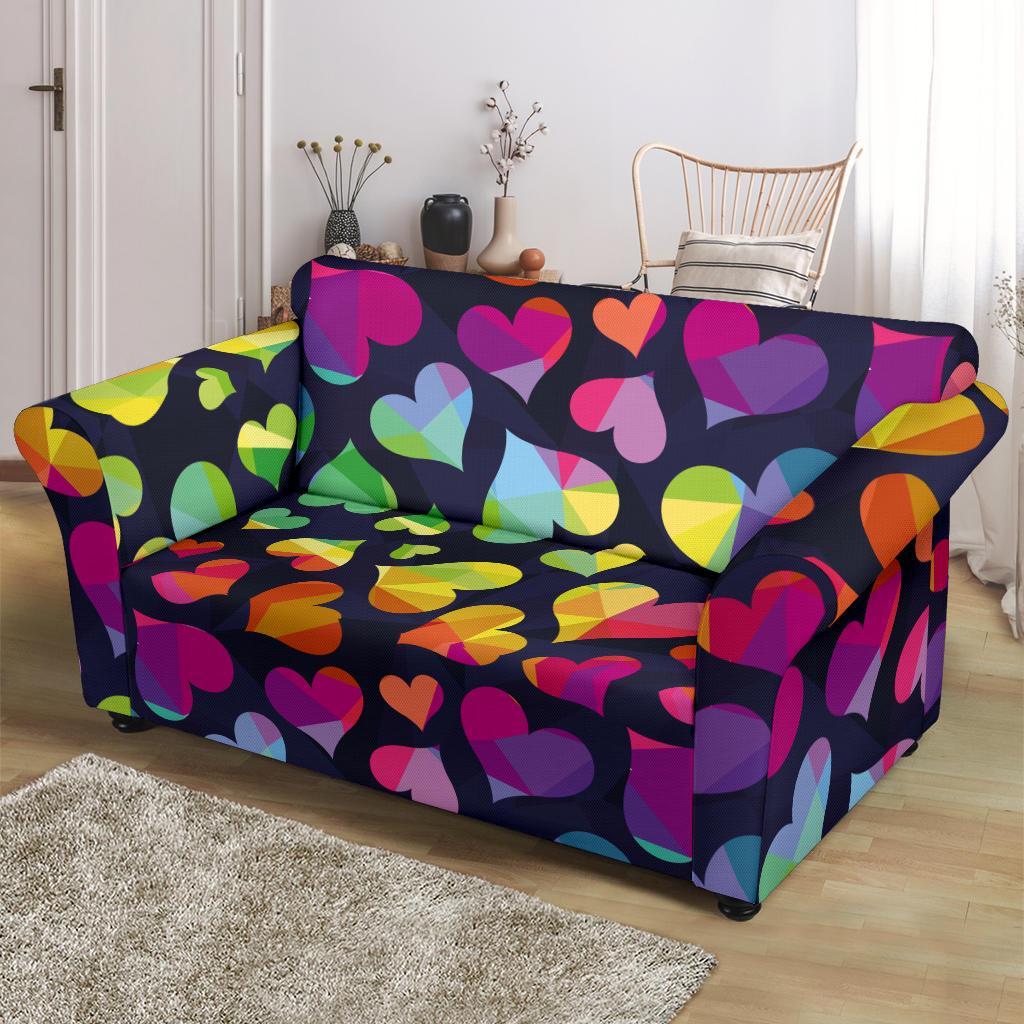 Lgbt Rainbow Heart Patterm Print Loveseat Cover-grizzshop