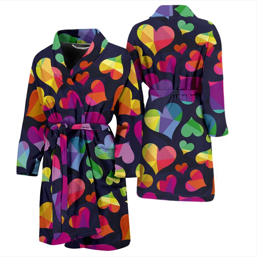 Lgbt Rainbow Heart Patterm Print Men Long Robe-grizzshop