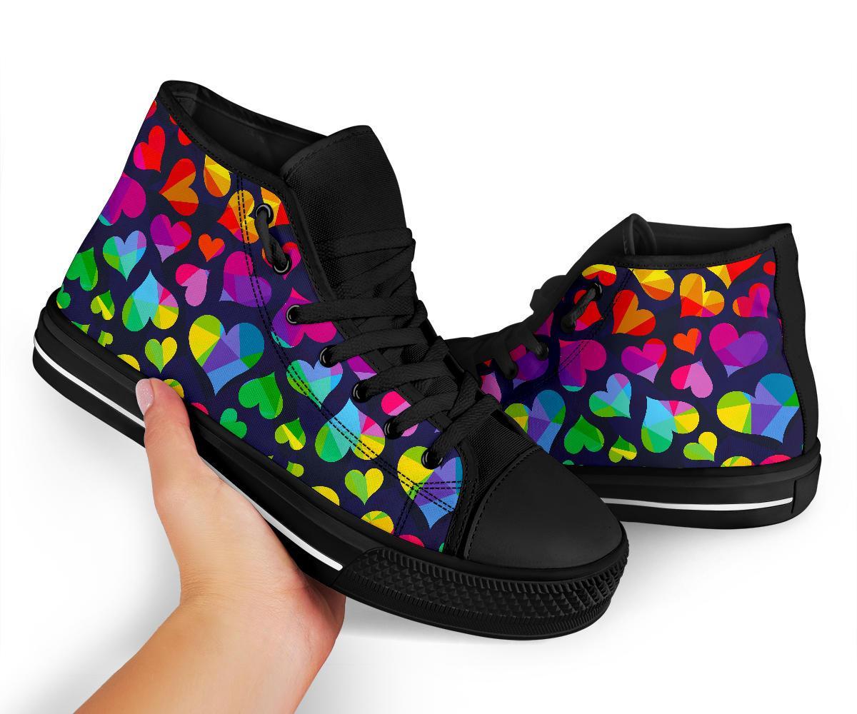 Lgbt Rainbow Heart Patterm Print Men Women's High Top Shoes-grizzshop