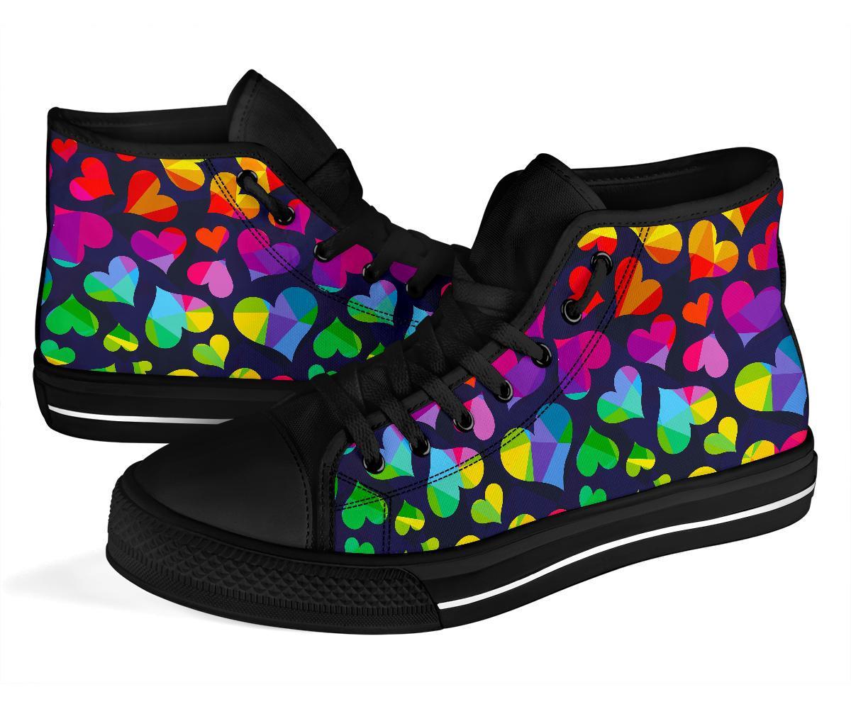 Lgbt Rainbow Heart Patterm Print Men Women's High Top Shoes-grizzshop