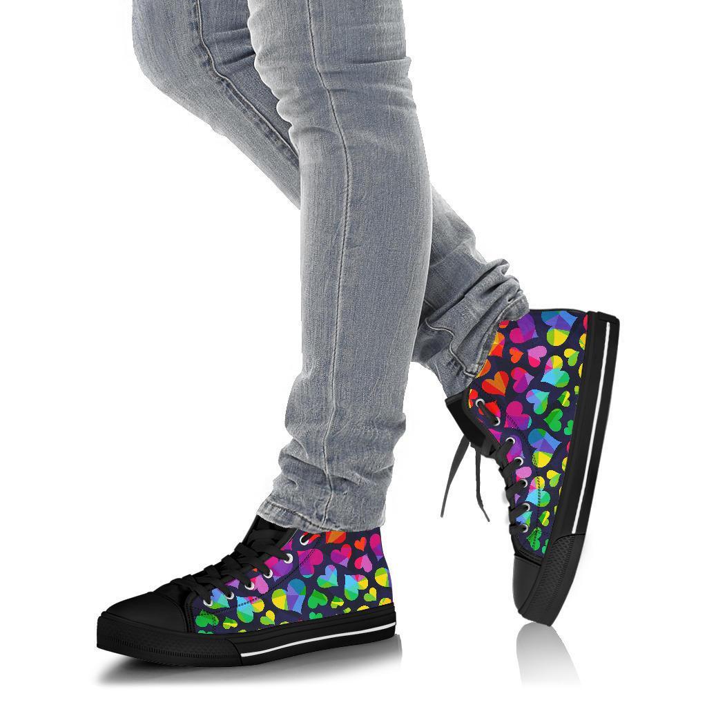 Lgbt Rainbow Heart Patterm Print Men Women's High Top Shoes-grizzshop