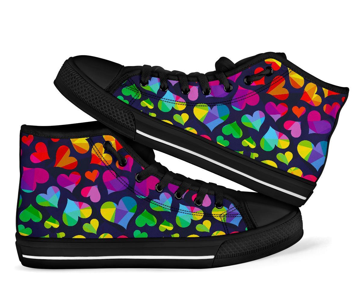 Lgbt Rainbow Heart Patterm Print Men Women's High Top Shoes-grizzshop