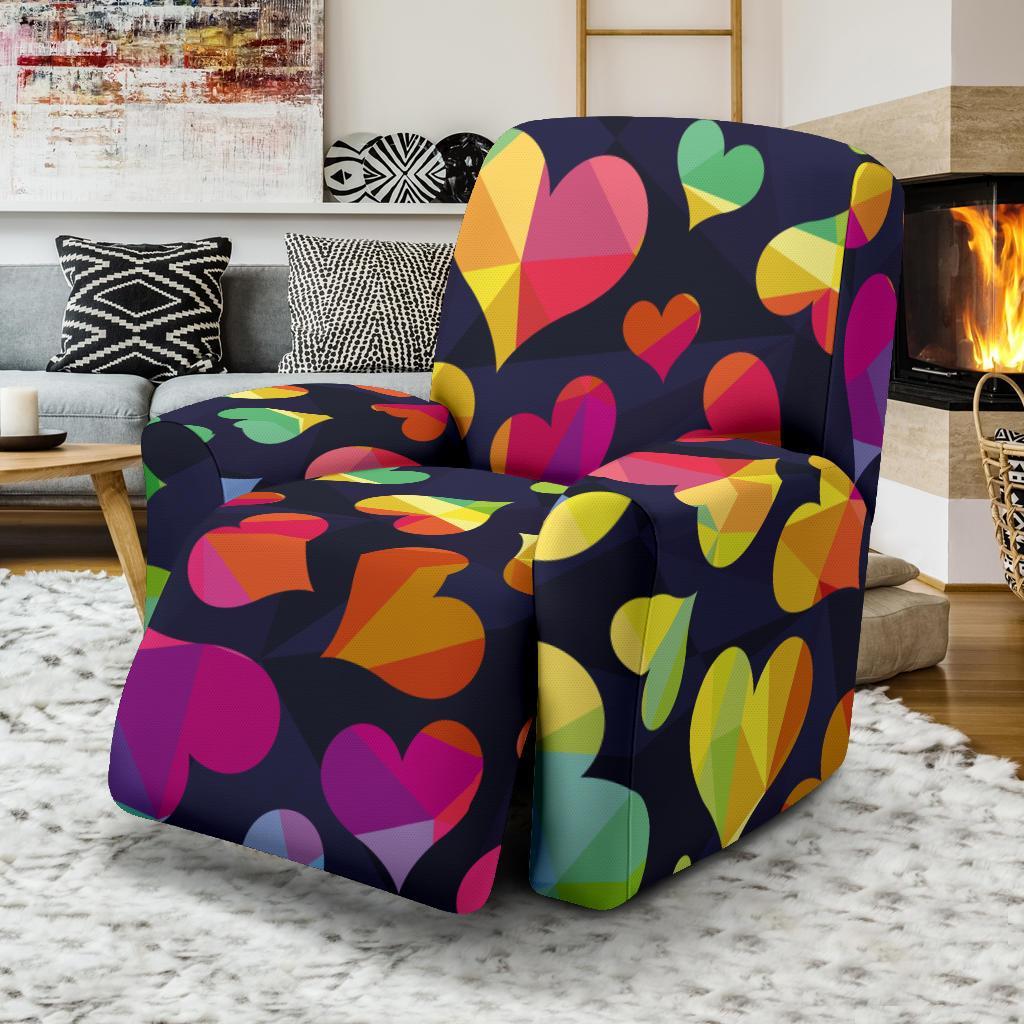 Lgbt Rainbow Heart Patterm Print Recliner Cover-grizzshop