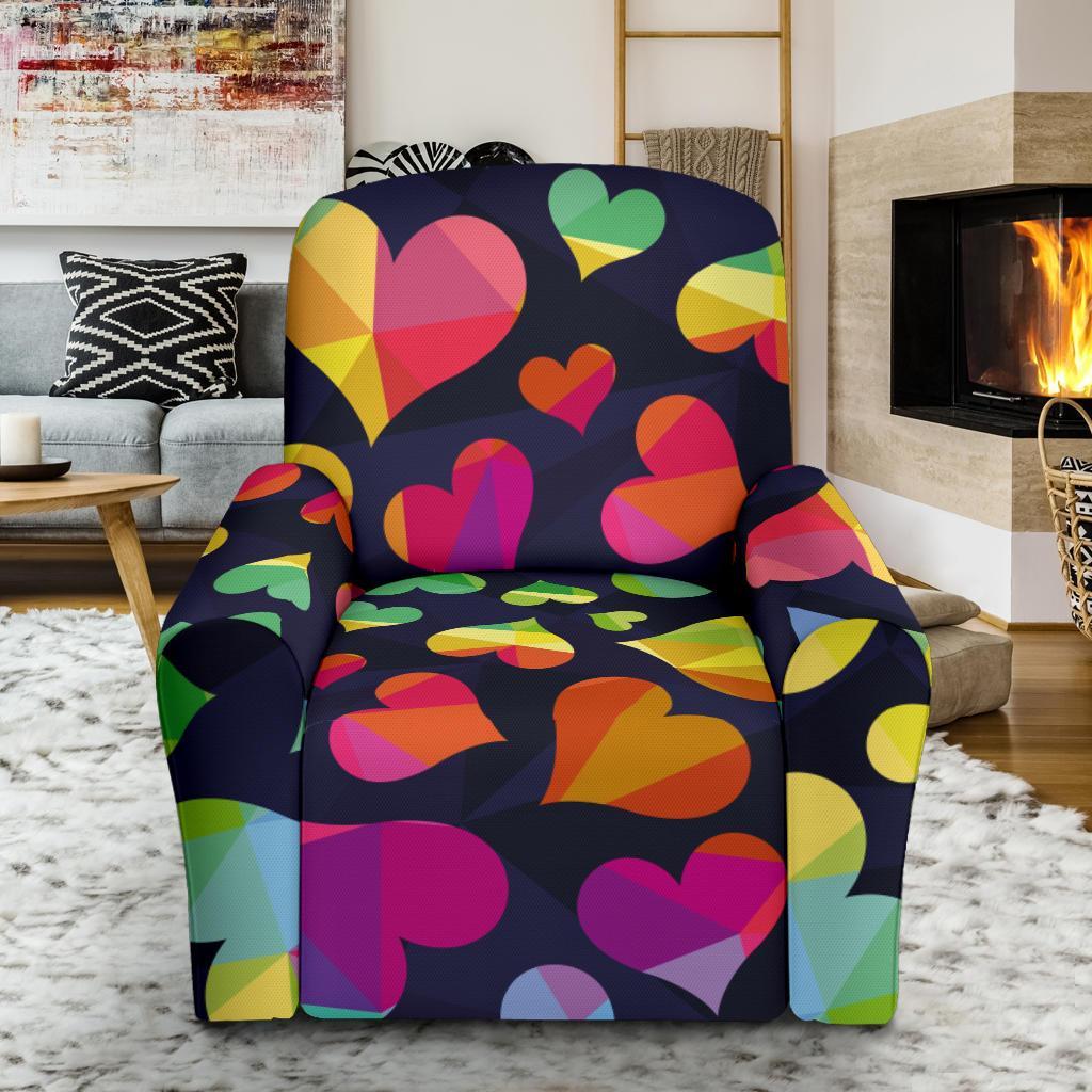 Lgbt Rainbow Heart Patterm Print Recliner Cover-grizzshop