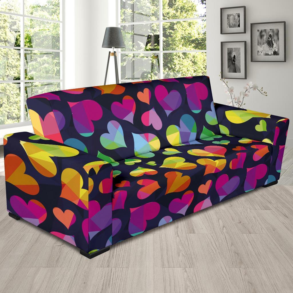 Lgbt Rainbow Heart Patterm Print Sofa Covers-grizzshop