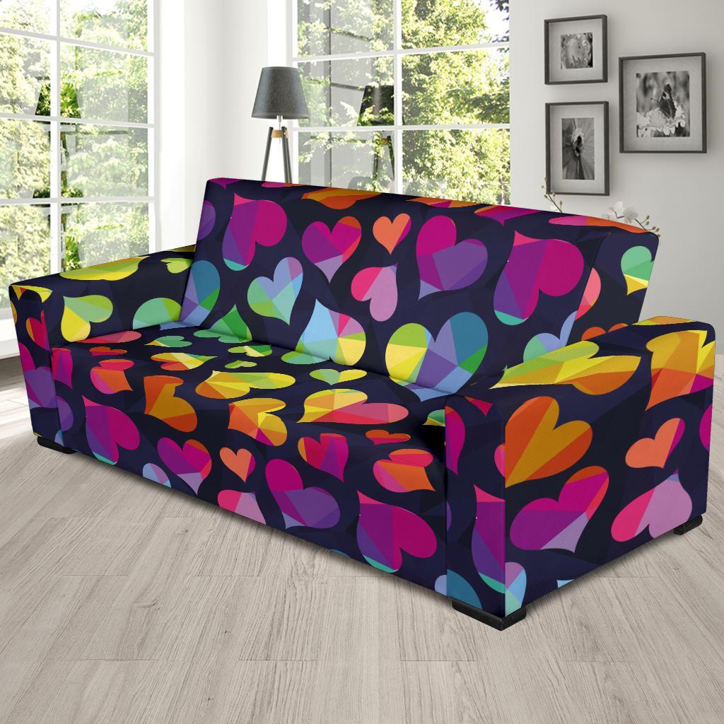 Lgbt Rainbow Heart Patterm Print Sofa Covers-grizzshop