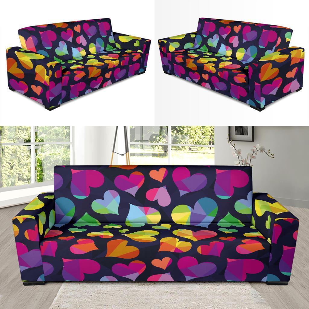 Lgbt Rainbow Heart Patterm Print Sofa Covers-grizzshop