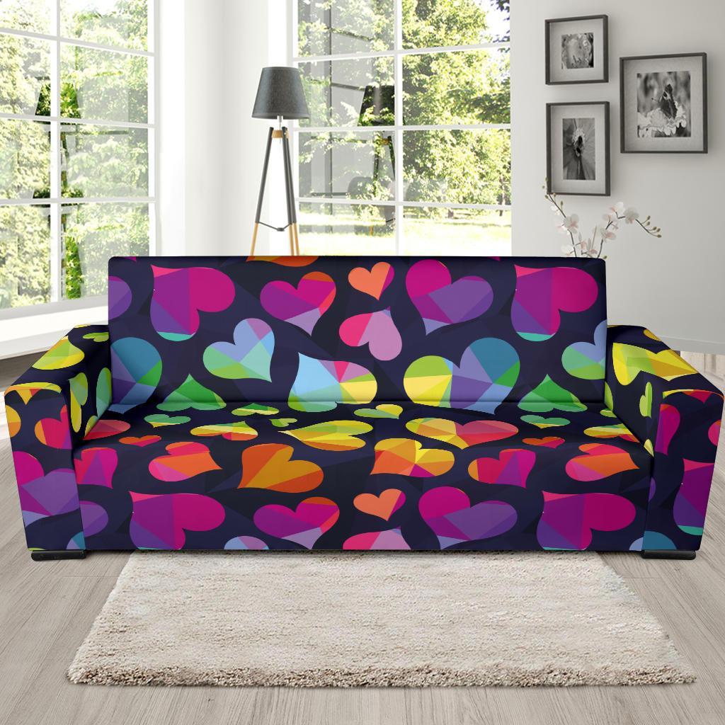 Lgbt Rainbow Heart Patterm Print Sofa Covers-grizzshop