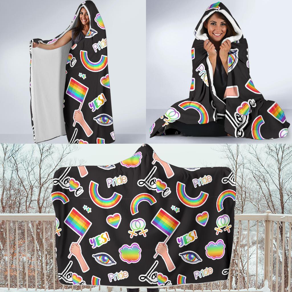 Lgbt Rainbow Patterm Print Hooded Blanket-grizzshop