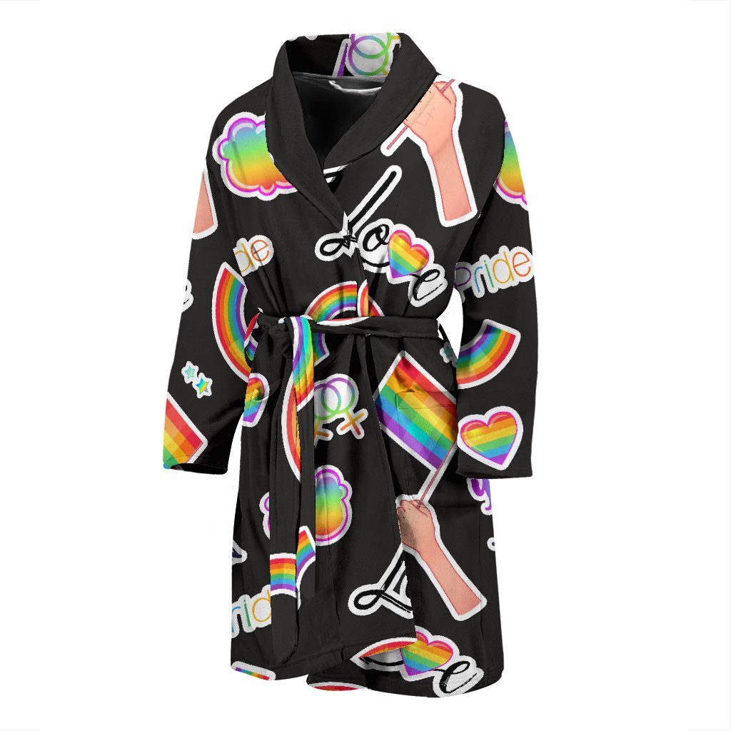 Lgbt Rainbow Patterm Print Men Long Robe-grizzshop