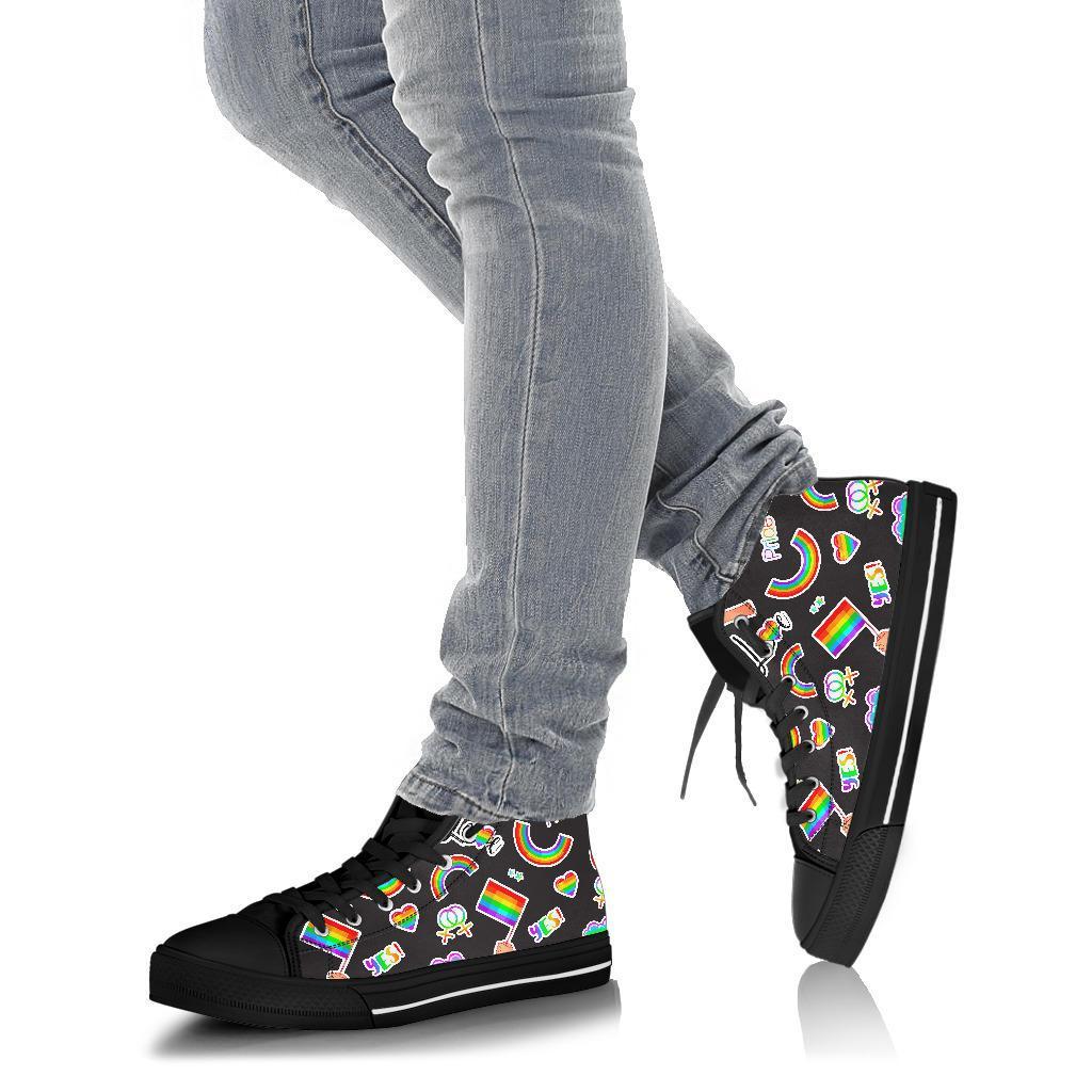 Lgbt Rainbow Patterm Print Men Women's High Top Shoes-grizzshop