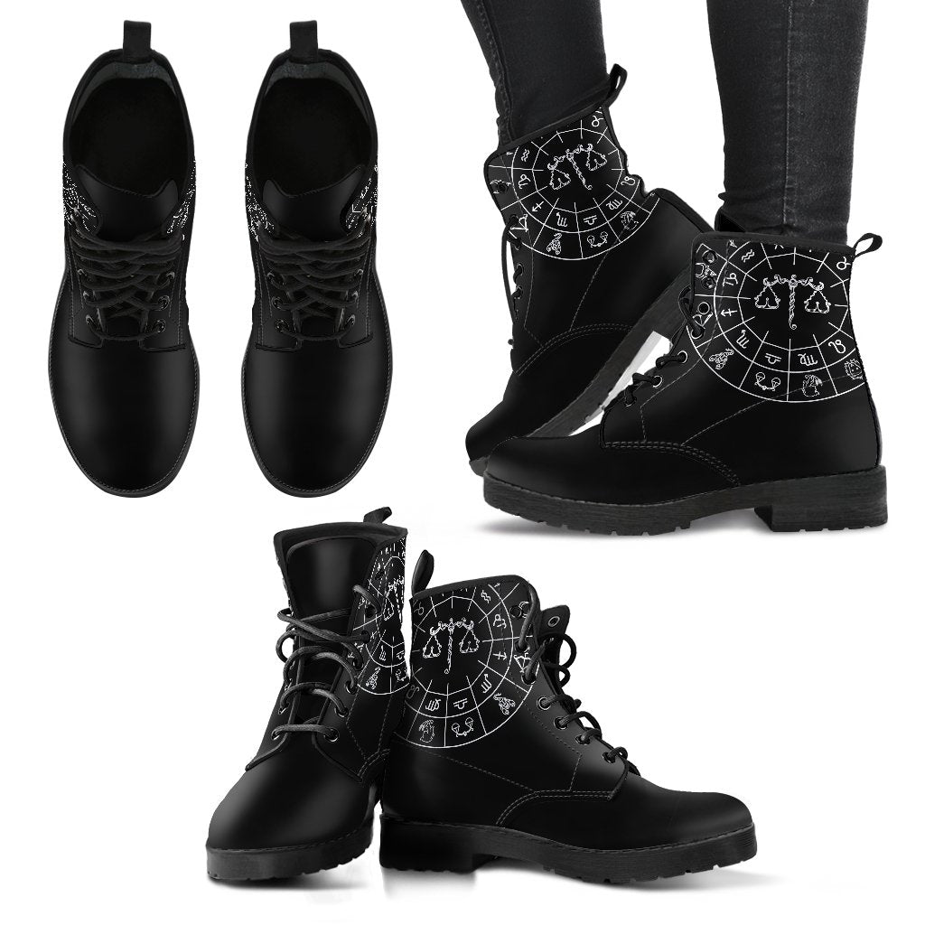 Libra Black Zodiac Women's Leather Boots-grizzshop