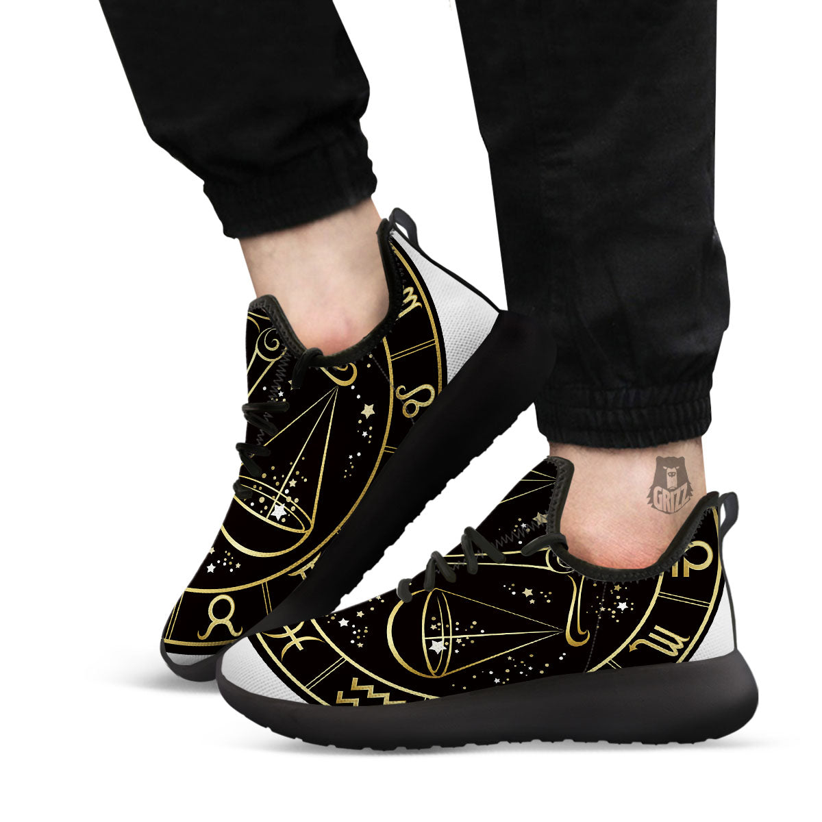 Libra Sign Black And Gold Print Black Athletic Shoes-grizzshop