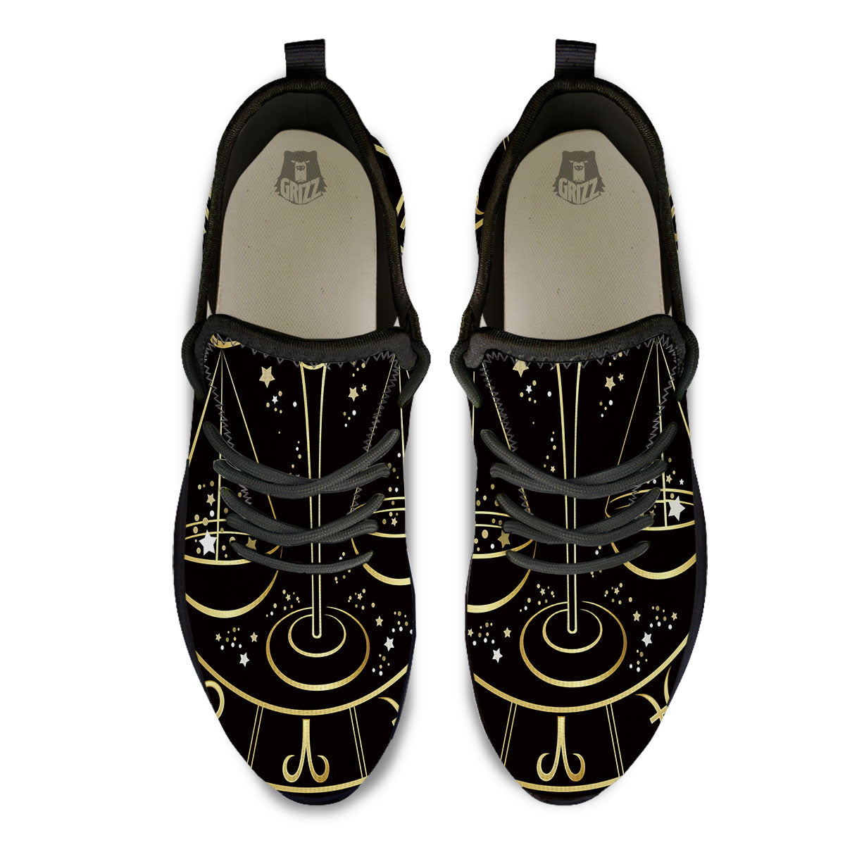 Libra Sign Black And Gold Print Black Athletic Shoes-grizzshop