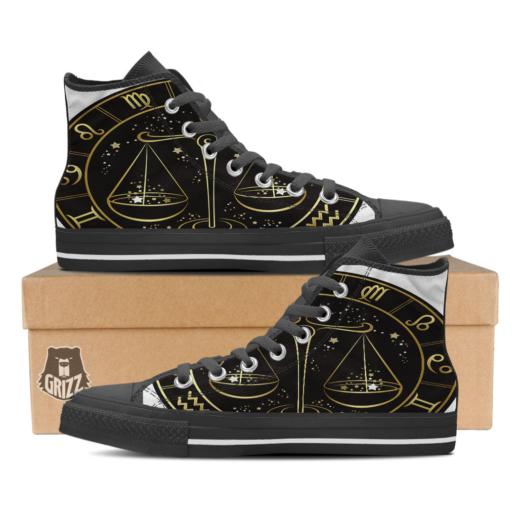 Libra Sign Black And Gold Print Black High Top Shoes-grizzshop