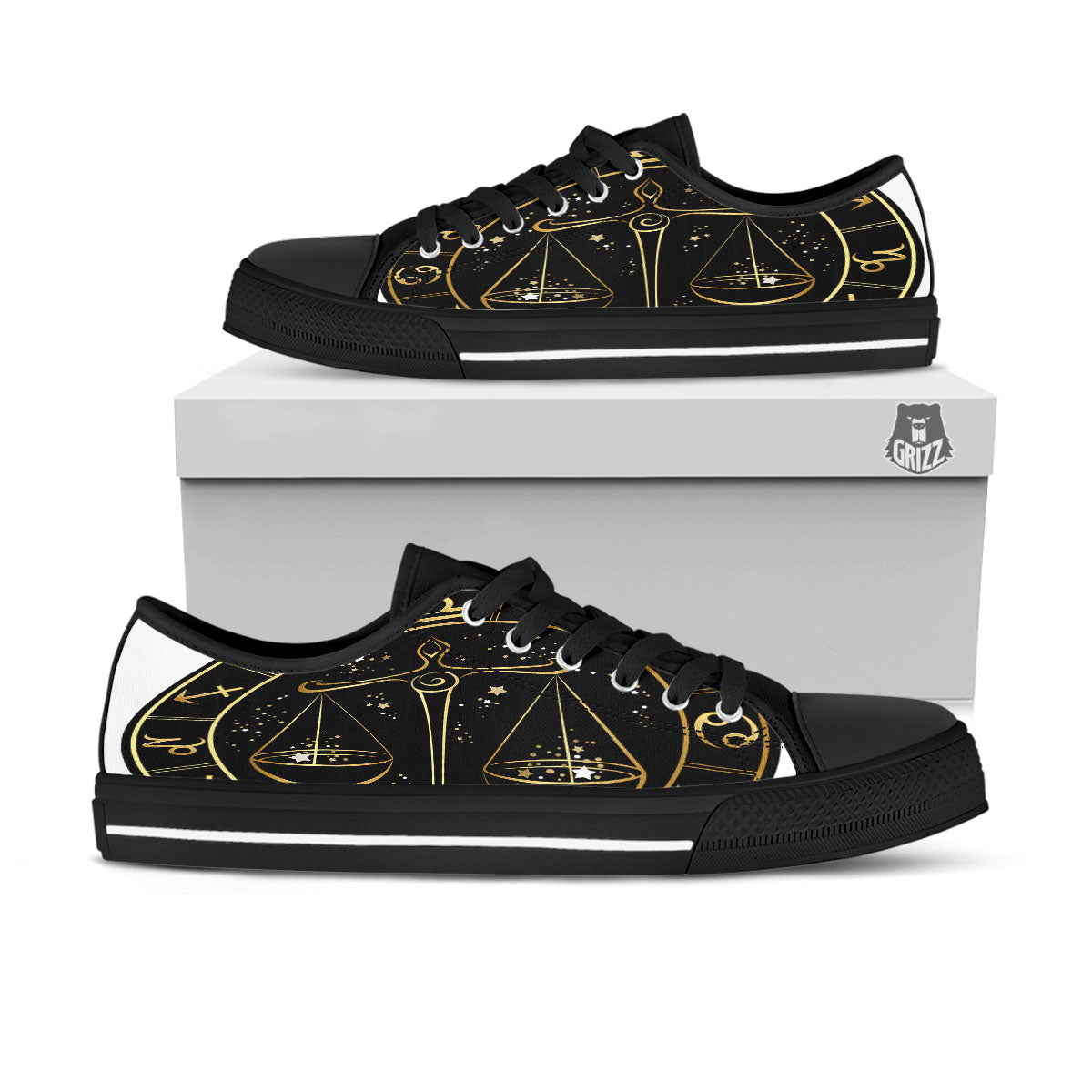 Libra Sign Black And Gold Print Black Low Top Shoes-grizzshop