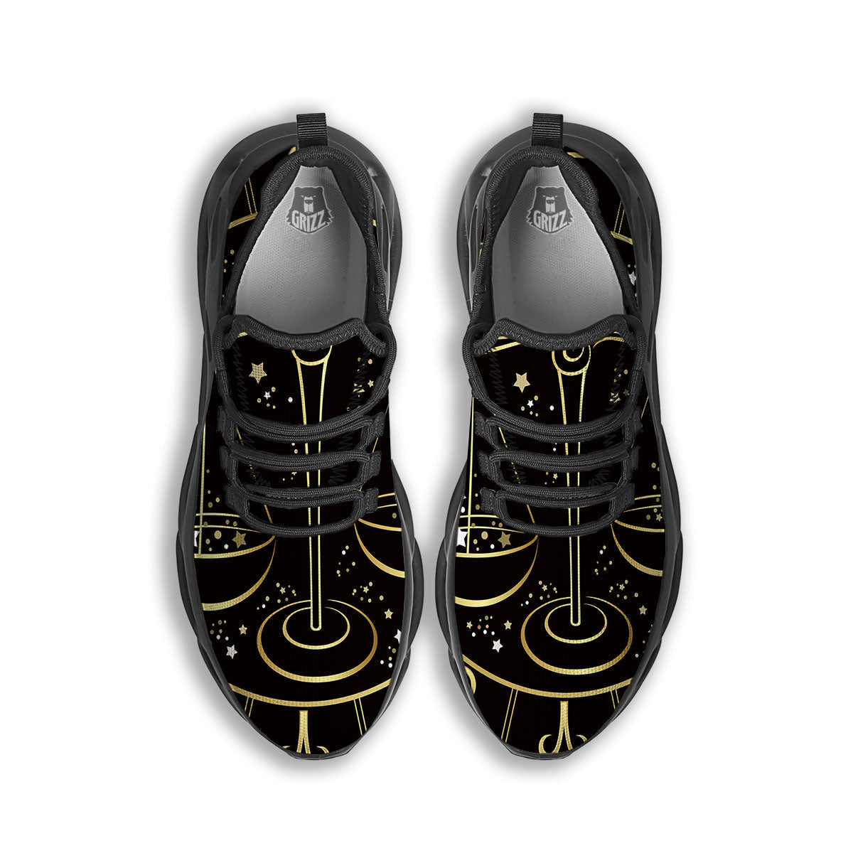 Libra Sign Black And Gold Print Black Running Shoes-grizzshop