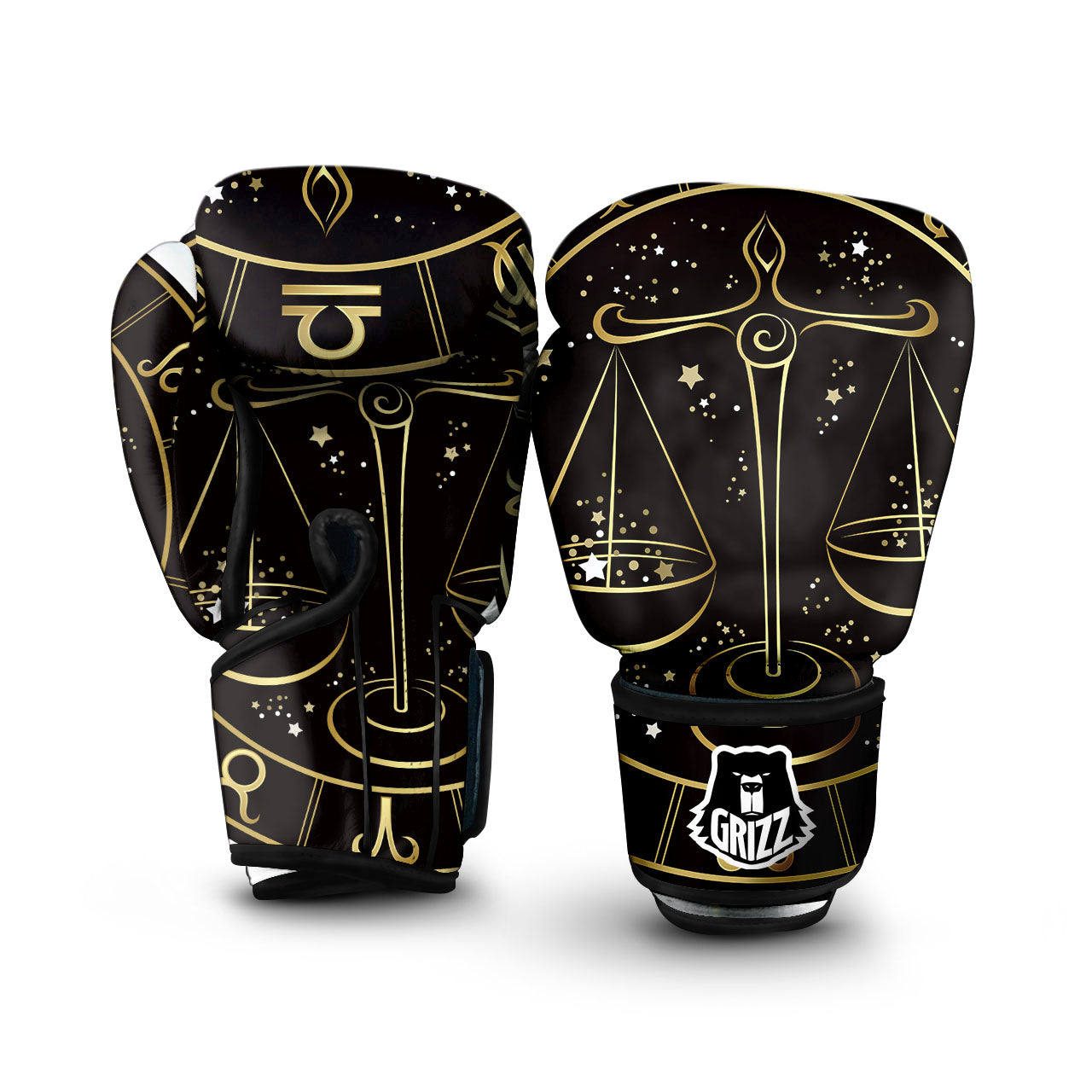 Libra Sign Black And Gold Print Boxing Gloves-grizzshop
