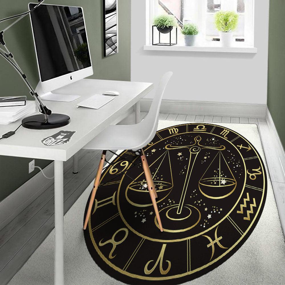 Libra Sign Black And Gold Print Floor Mat-grizzshop