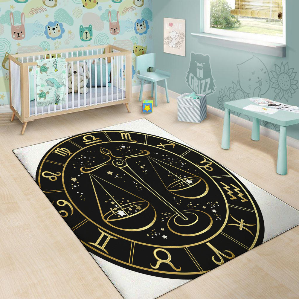 Libra Sign Black And Gold Print Floor Mat-grizzshop