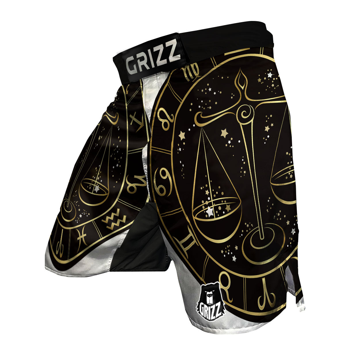 Libra Sign Black And Gold Print MMA Shorts-grizzshop