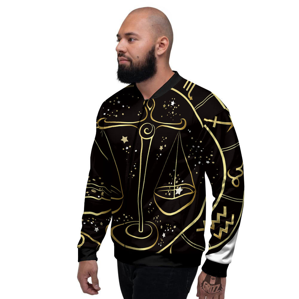 Libra Sign Black And Gold Print Men's Bomber Jacket-grizzshop