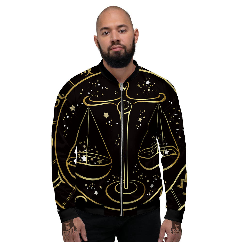 Libra Sign Black And Gold Print Men's Bomber Jacket-grizzshop