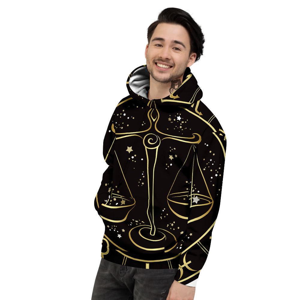 Libra Sign Black And Gold Print Men's Hoodie-grizzshop