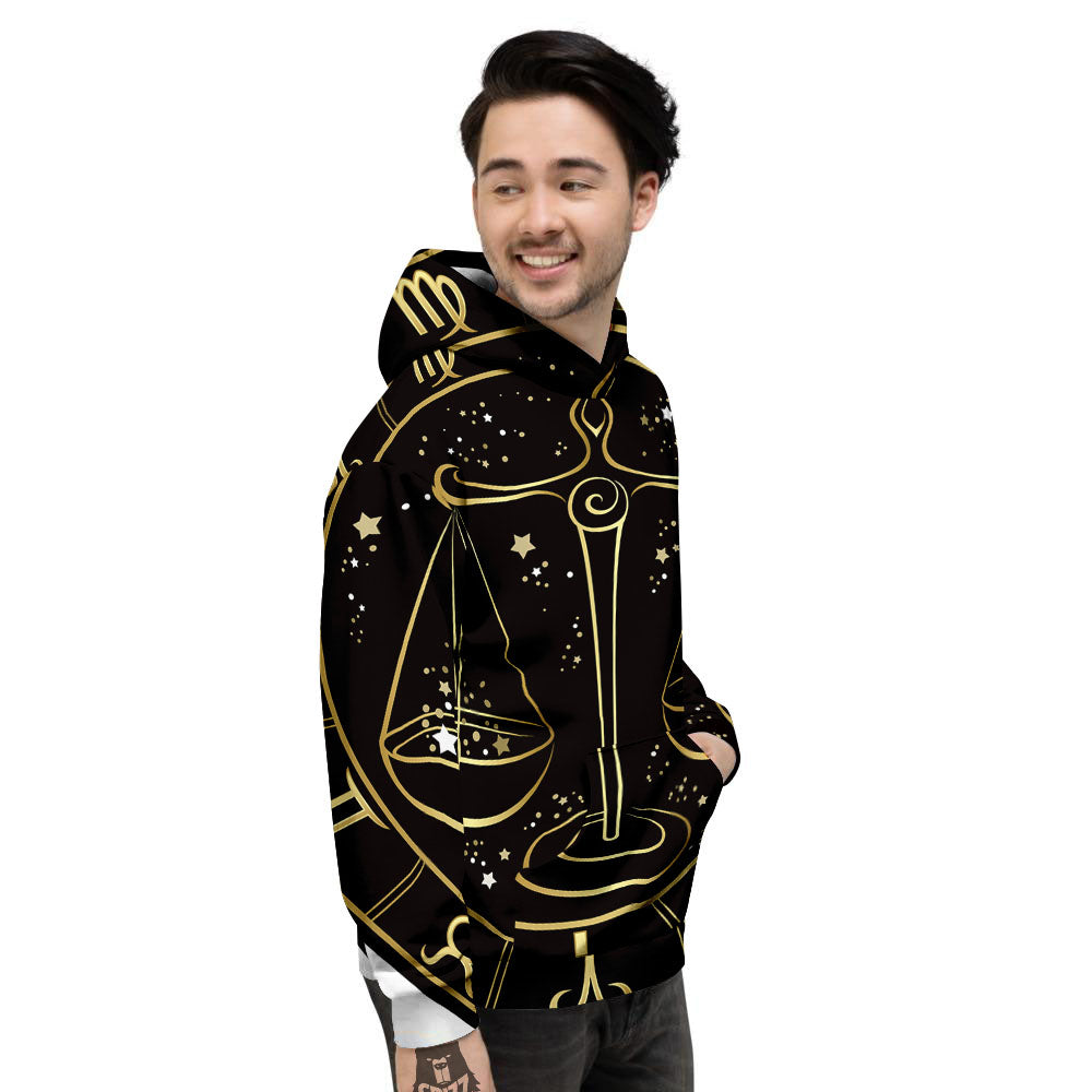 Libra Sign Black And Gold Print Men's Hoodie-grizzshop