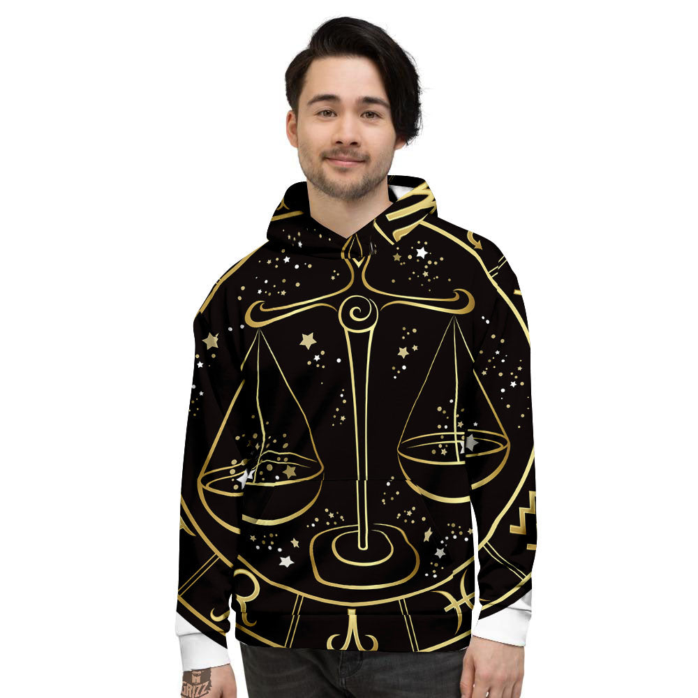 Libra Sign Black And Gold Print Men's Hoodie-grizzshop