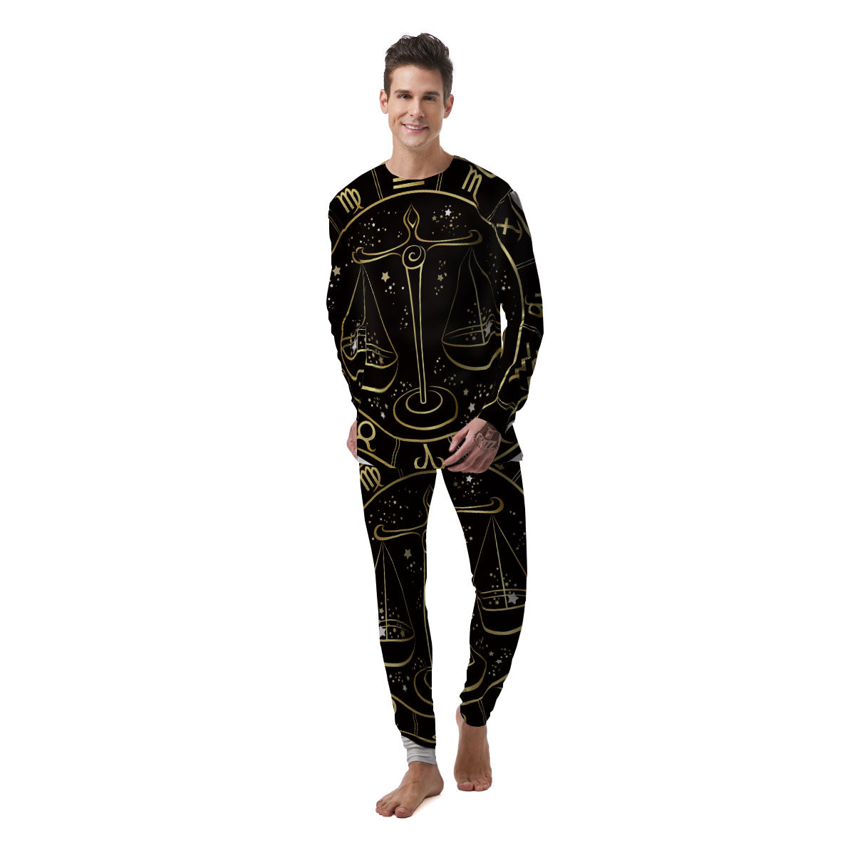 Libra Sign Black And Gold Print Men's Pajamas-grizzshop