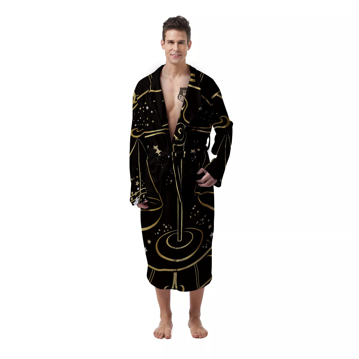 Libra Sign Black And Gold Print Men's Robe-grizzshop