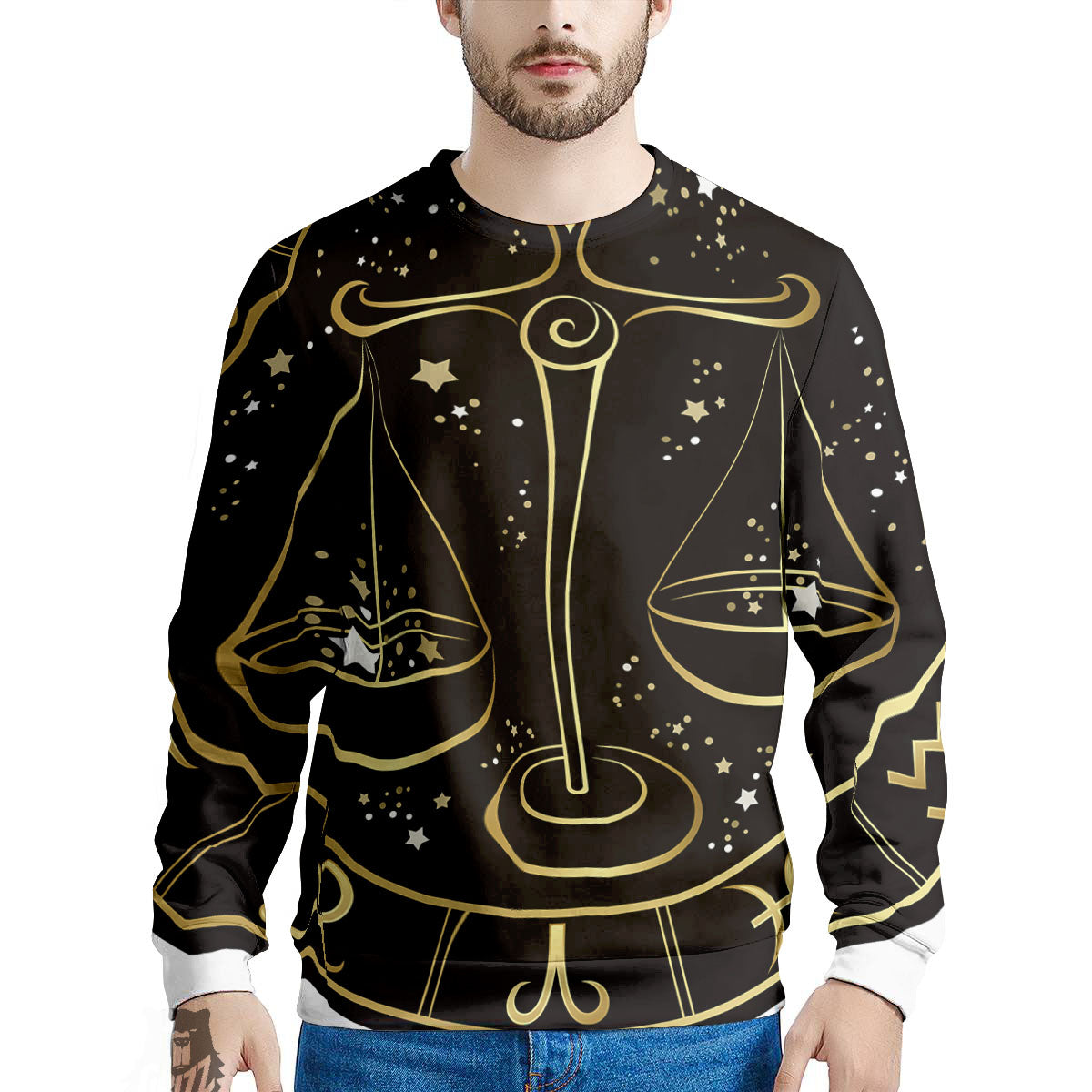 Libra Sign Black And Gold Print Men's Sweatshirt-grizzshop