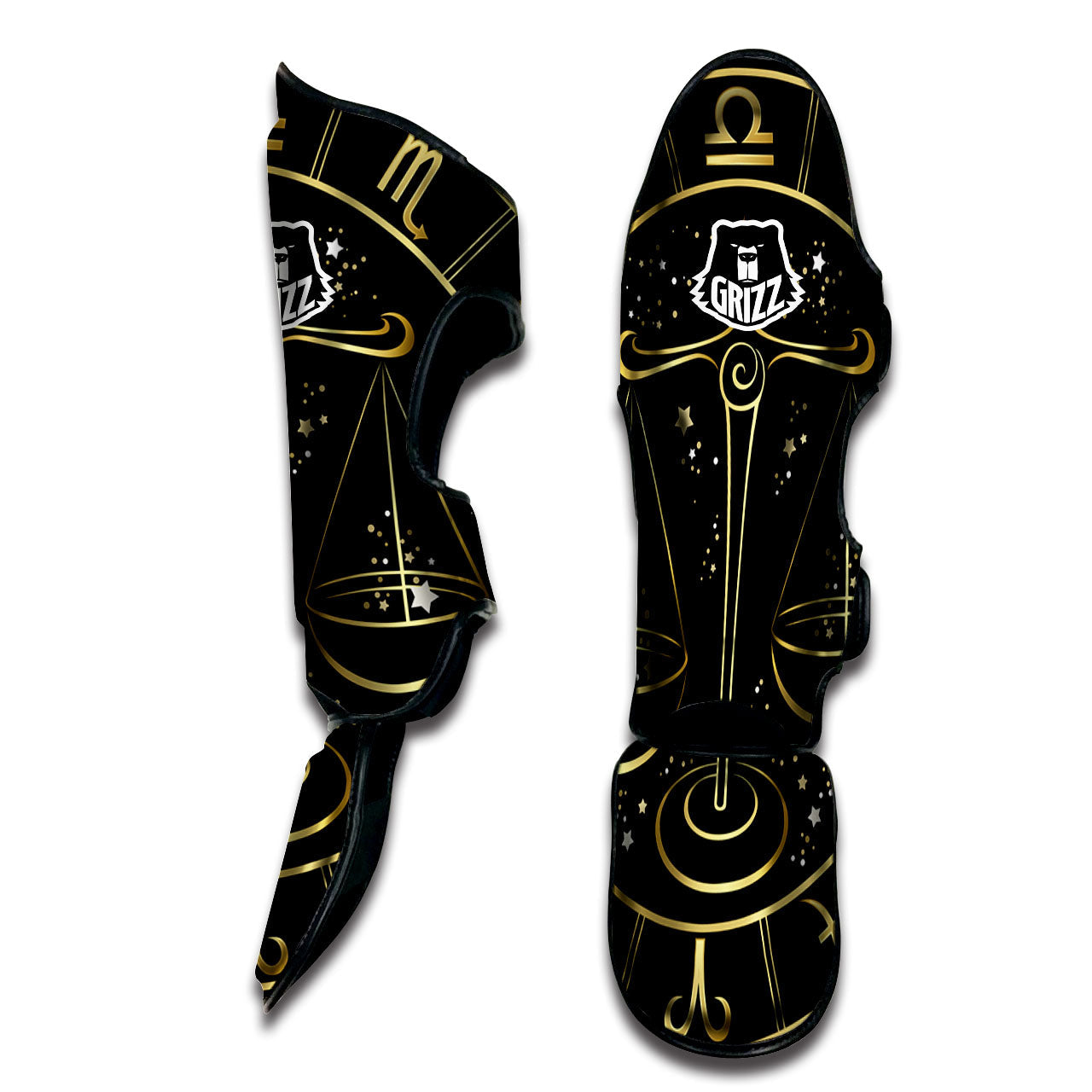 Libra Sign Black And Gold Print Muay Thai Shin Guards-grizzshop