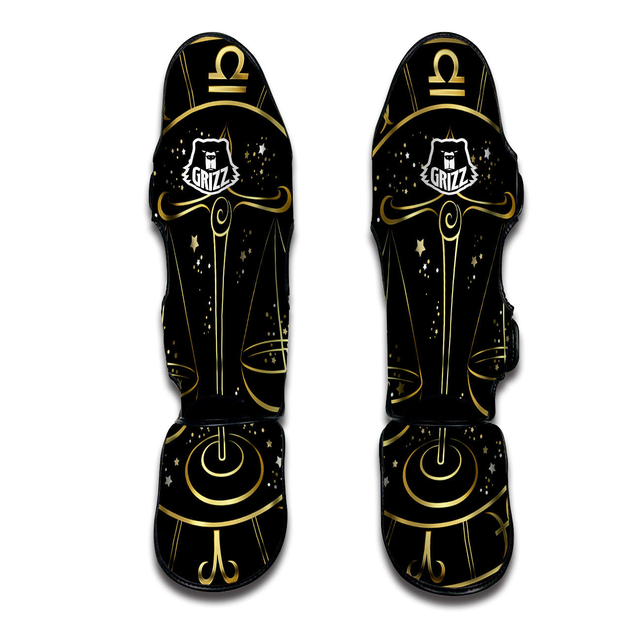 Libra Sign Black And Gold Print Muay Thai Shin Guards-grizzshop