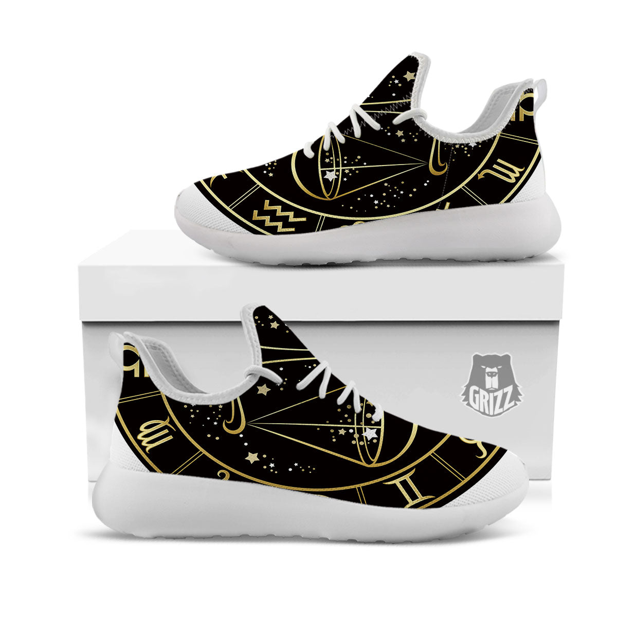 Libra Sign Black And Gold Print White Athletic Shoes-grizzshop