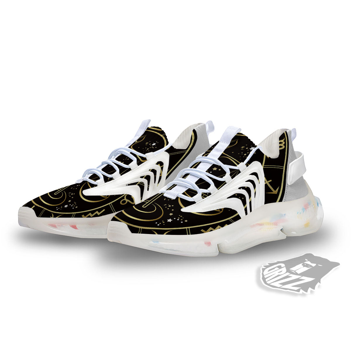 Libra Sign Black And Gold Print White Gym Shoes-grizzshop