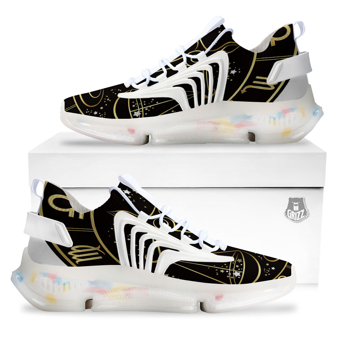 Libra Sign Black And Gold Print White Gym Shoes-grizzshop